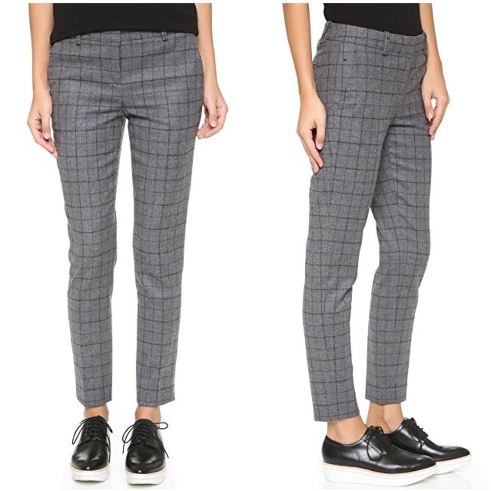 NWT THEORY Treeca CL Gray/Blue Plaid Cropped Pants